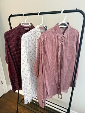 TED BAKER LONDON Men’s Dress Shirts White Burgundy X 3 Bundle Lot SZ Ted 5 DEAL